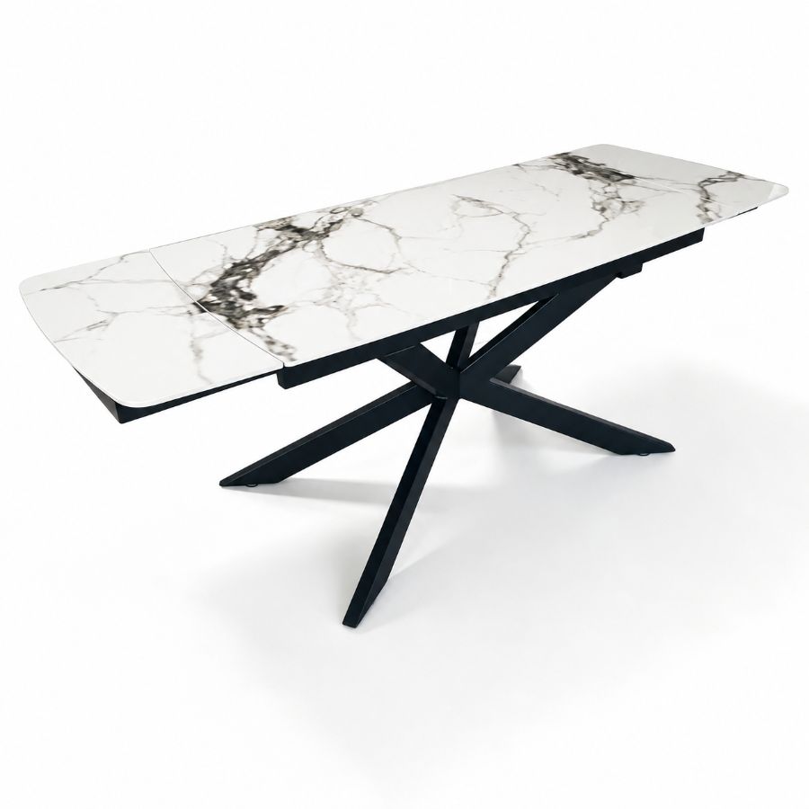 Mesa Dallas extensible · 1,65 a 2,40 m × 90 cm · Blanco veta negra — foto 3