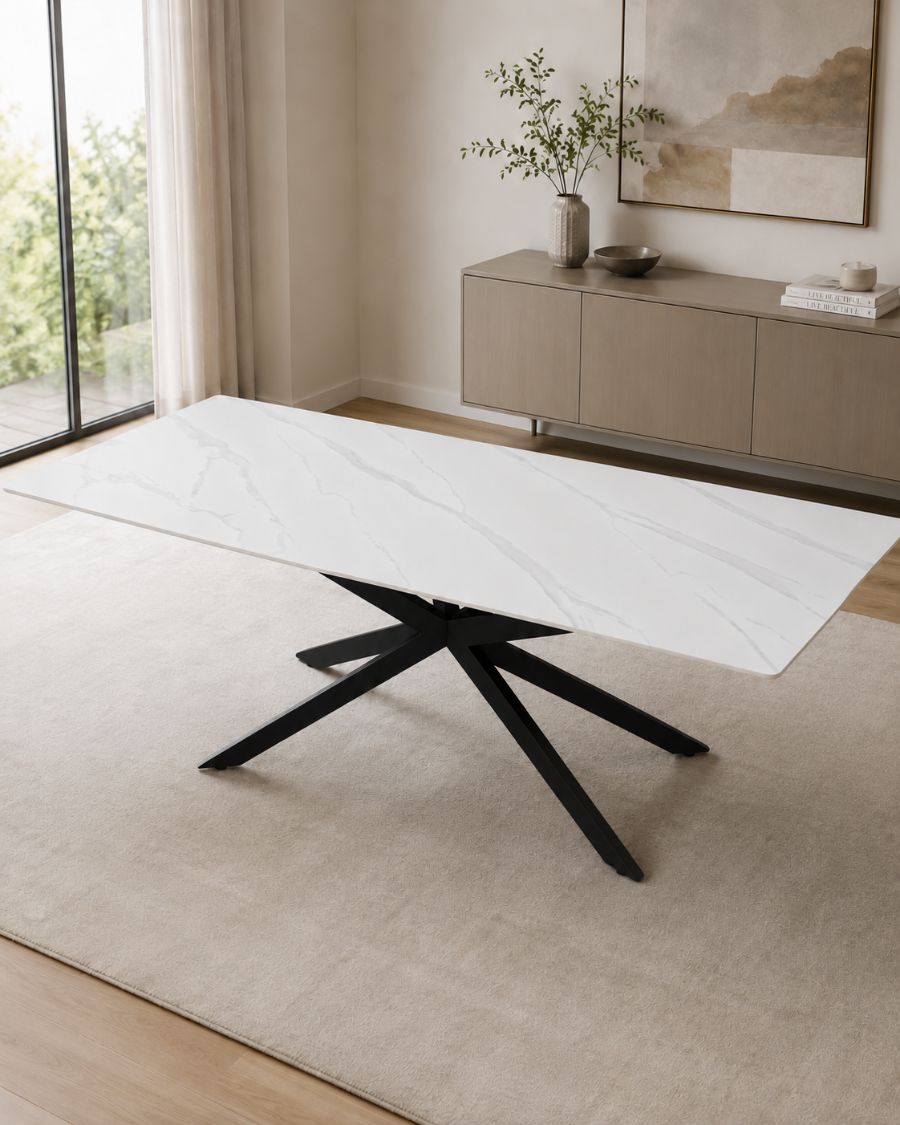Mesa Dallas fija · 2,40 × 1,20 m · Blanco veta gris — foto 1