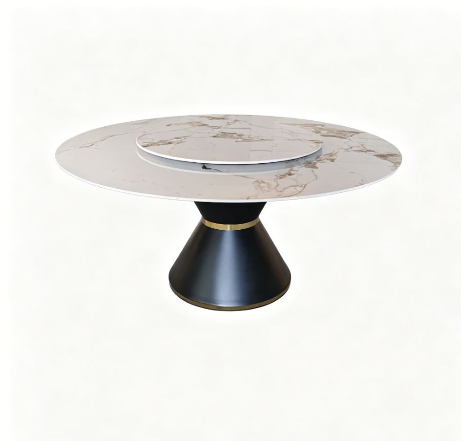 Mesa Londres giratoria · Ø1,20 m con plato de 60 cm · Blanco veta dorada — foto 2
