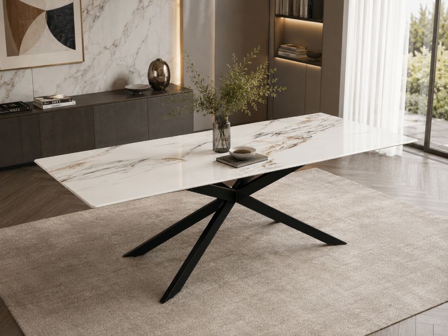 Mesa Dallas fija · 2,40 × 1,20 m · Blanco veta dorada — foto 1