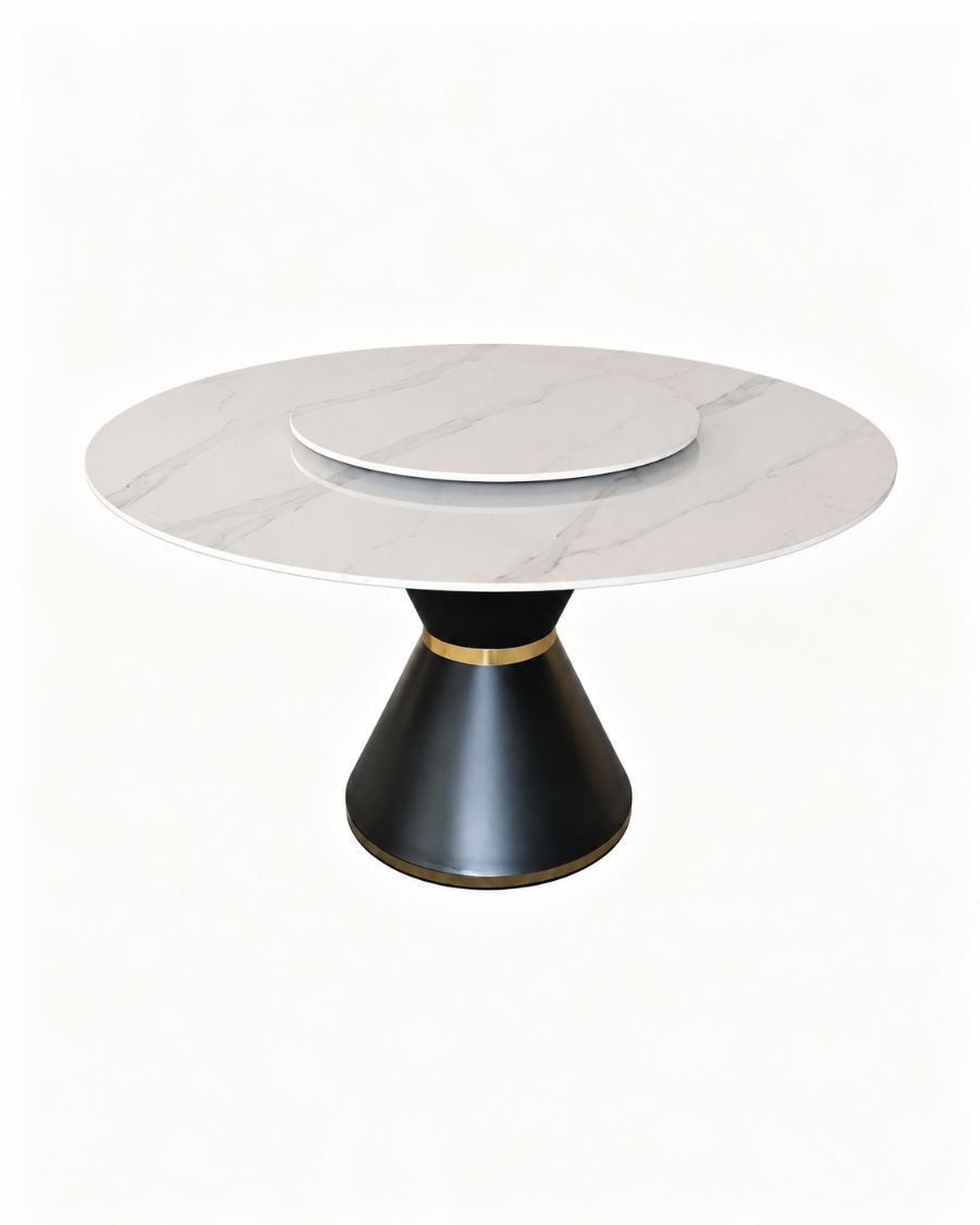 Mesa Londres giratoria · Ø1,20 m con plato de 60 cm · Blanco veta gris — foto 2